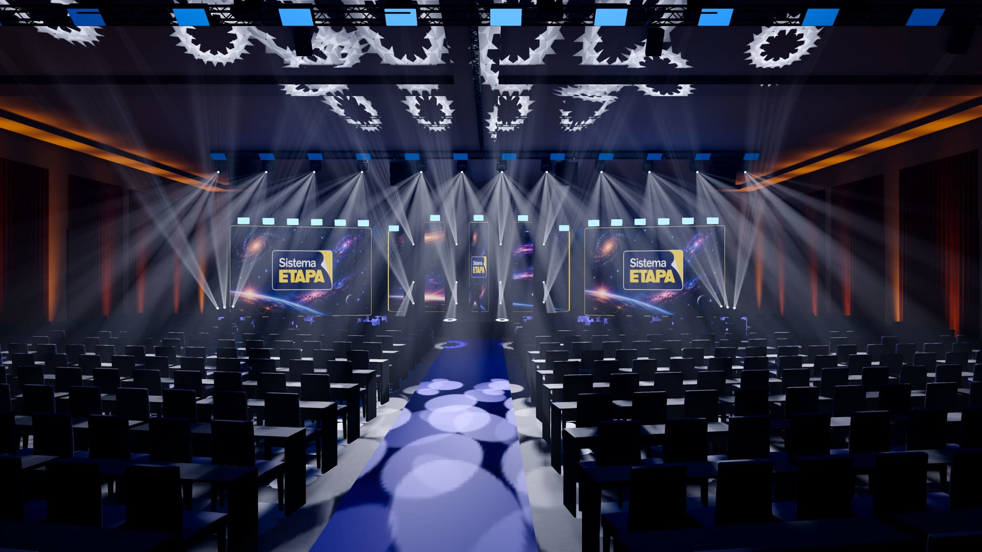 Projeto 3D da cena de luz com moving heads e gobos